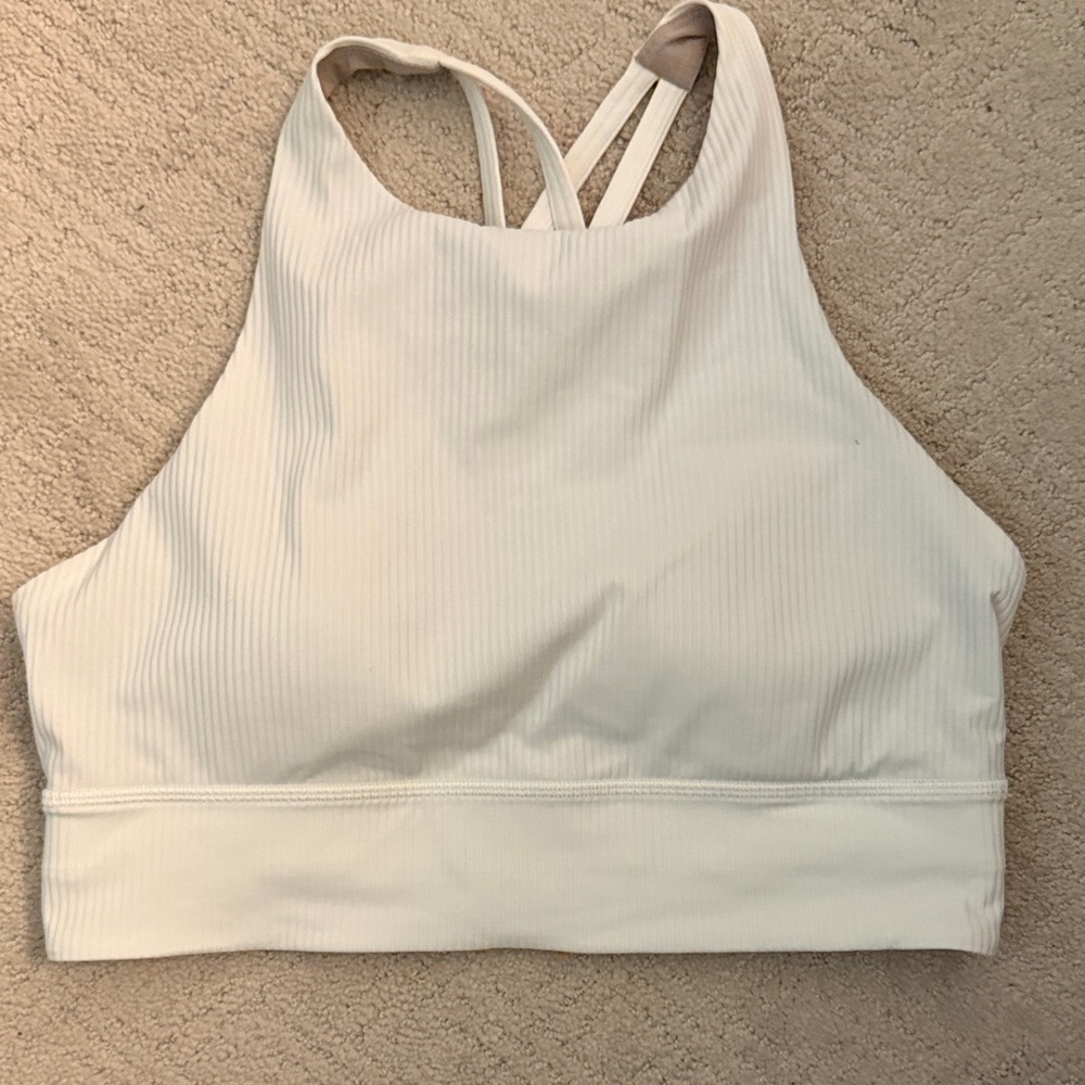 lululemon athletica Ribbed High Neck Sports Bra in Off-White